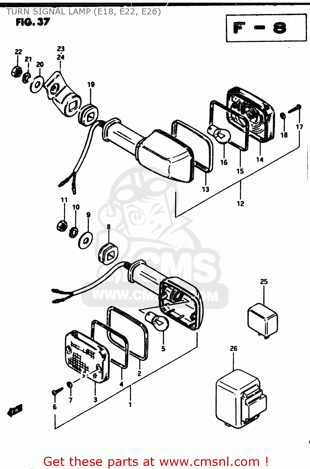 TURN SIGNAL LAMP (E18, E22, E26) GSX250 1983 (D) GENERAL EXPORT (E01)