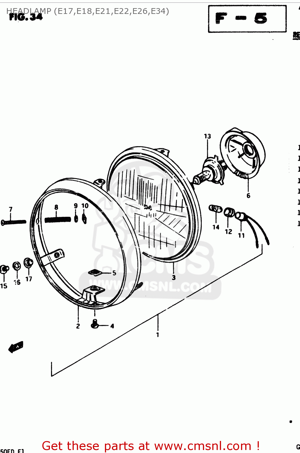 HEADLAMP (E17,E18,E21,E22,E26,E34) GSX250E 1983 (D) GENERAL EXPORT (E01)