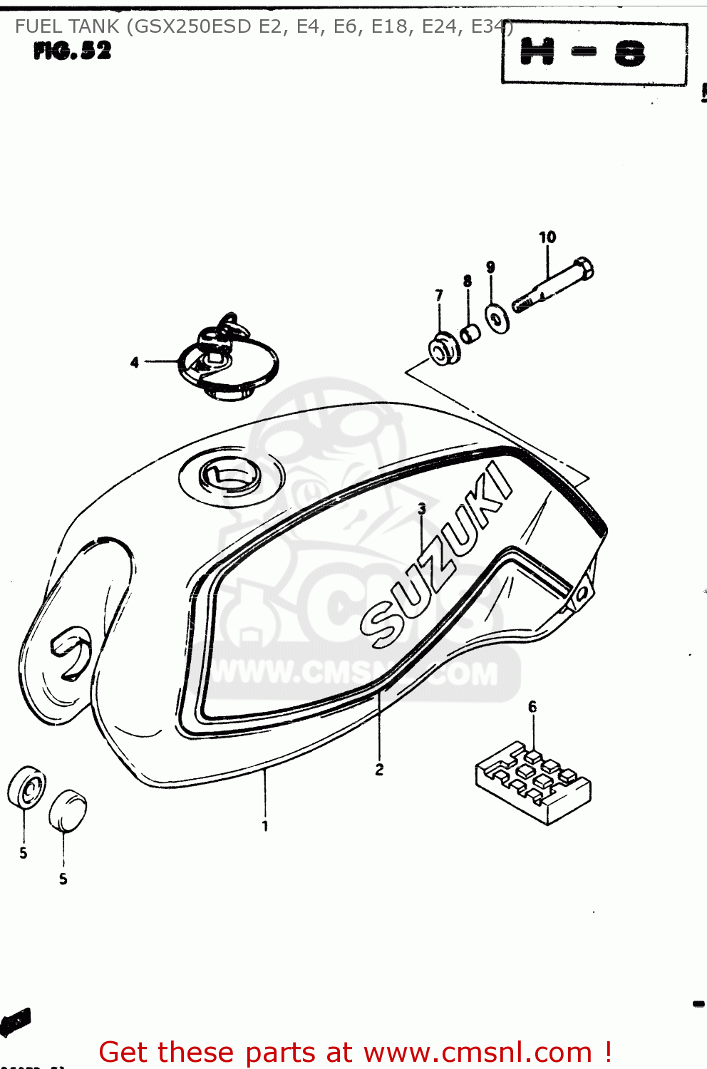 FUEL TANK (GSX250ESD E2, E4, E6, E18, E24, E34) GSX250E 1983 (D) GENERAL EXPORT (E01)