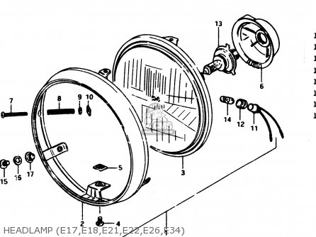 HEADLAMP (E17,E18,E21,E22,E26,E34) - GSX250E 1983 (D) GENERAL EXPORT (E01)