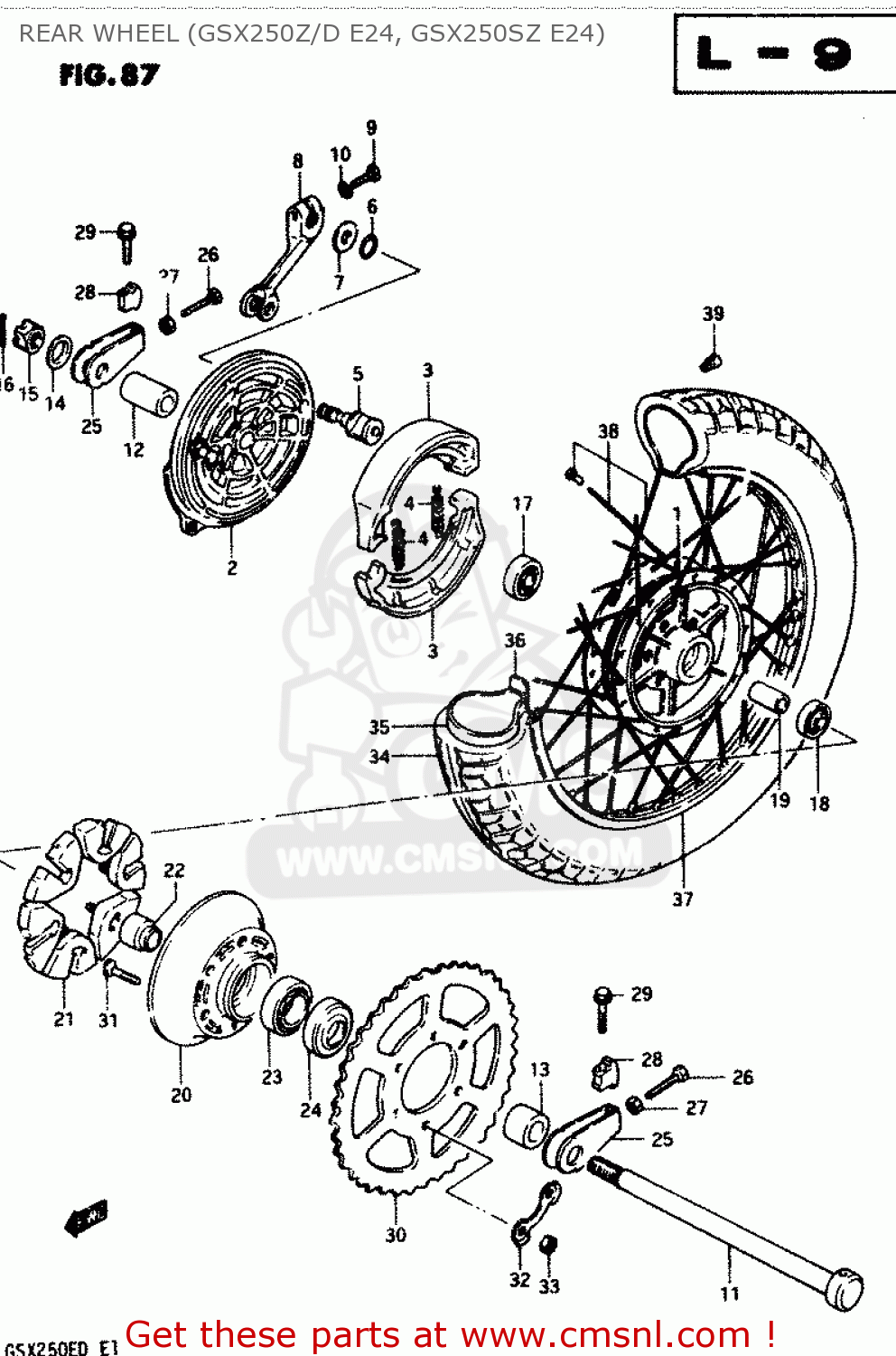 REAR WHEEL (GSX250Z/D E24, GSX250SZ E24) GSX250ES 1982 (Z) GENERAL EXPORT (E01)