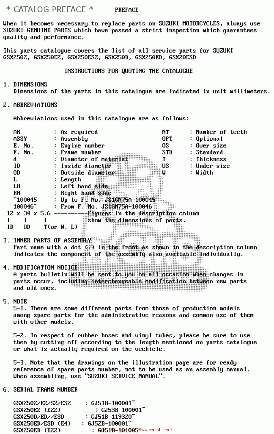 * CATALOG PREFACE * GSX250ES 1983 (D) GENERAL EXPORT (E01)