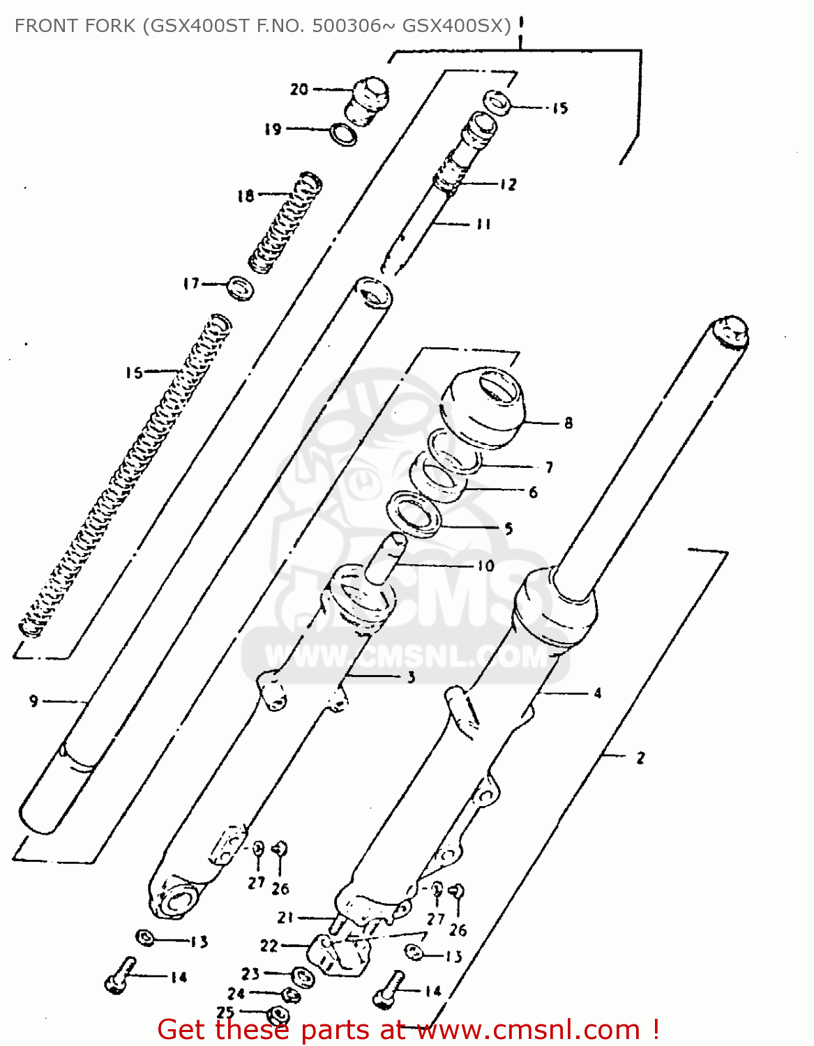 FRONT FORK (GSX400ST F.NO. 500306~ GSX400SX) GSX400E 1980 (T) (E02 E04 E22 E24)
