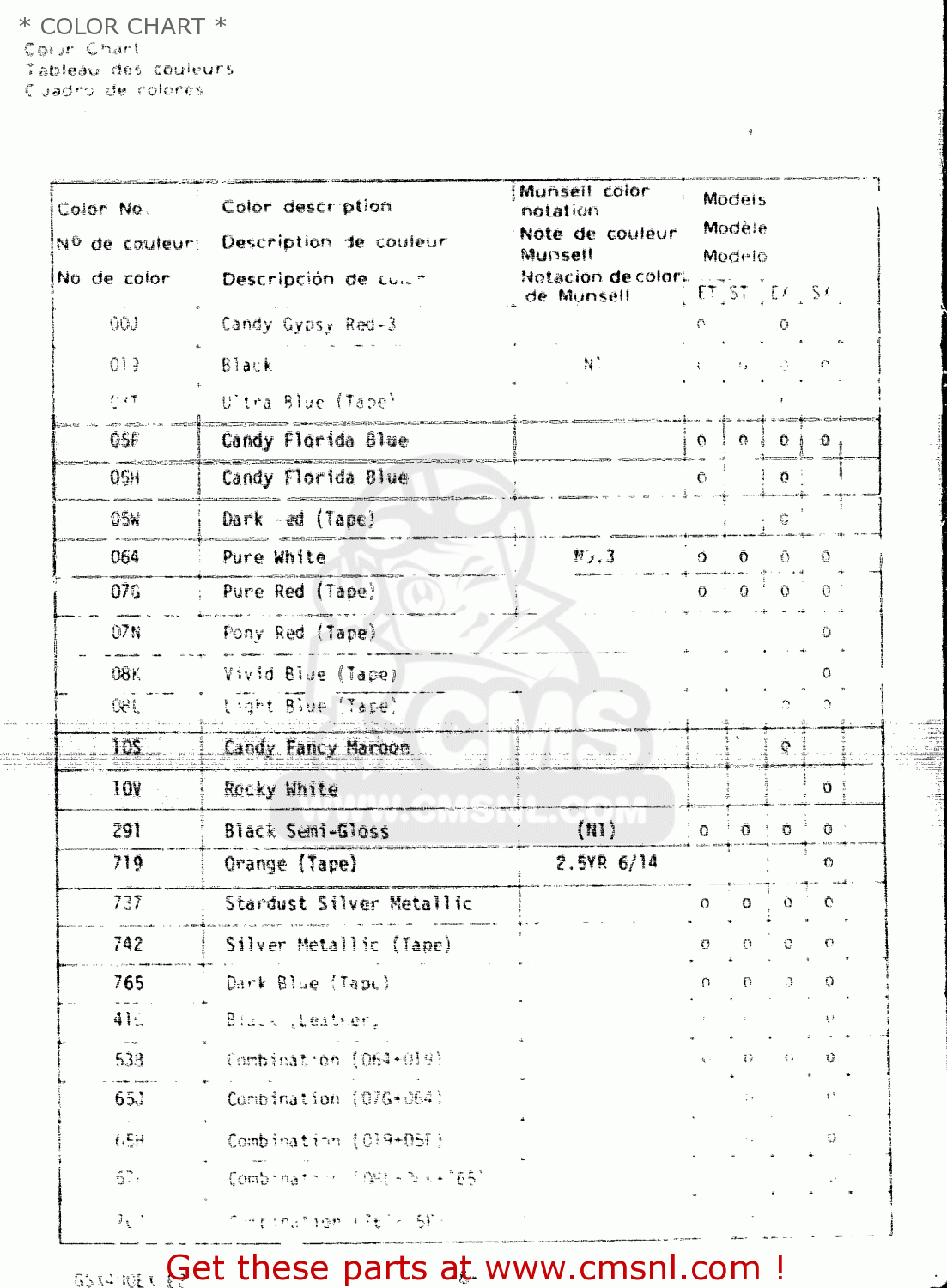 * COLOR CHART * GSX400E 1981 (X) (E02 E04 E16 E22 E24 E26)