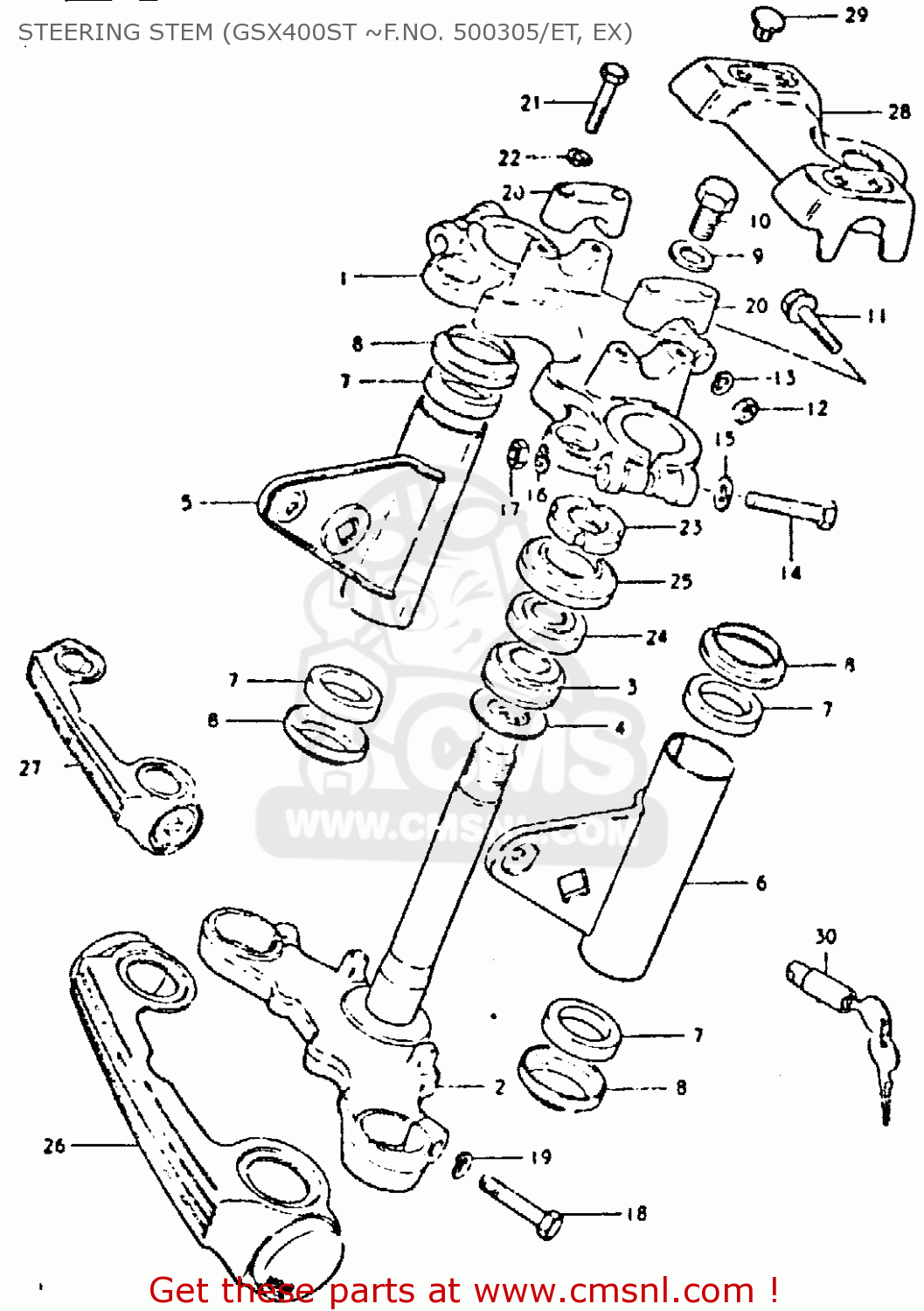 STEERING STEM (GSX400ST ~F.NO. 500305/ET, EX) GSX400E 1981 (X) (E02 E04 E16 E22 E24 E26)