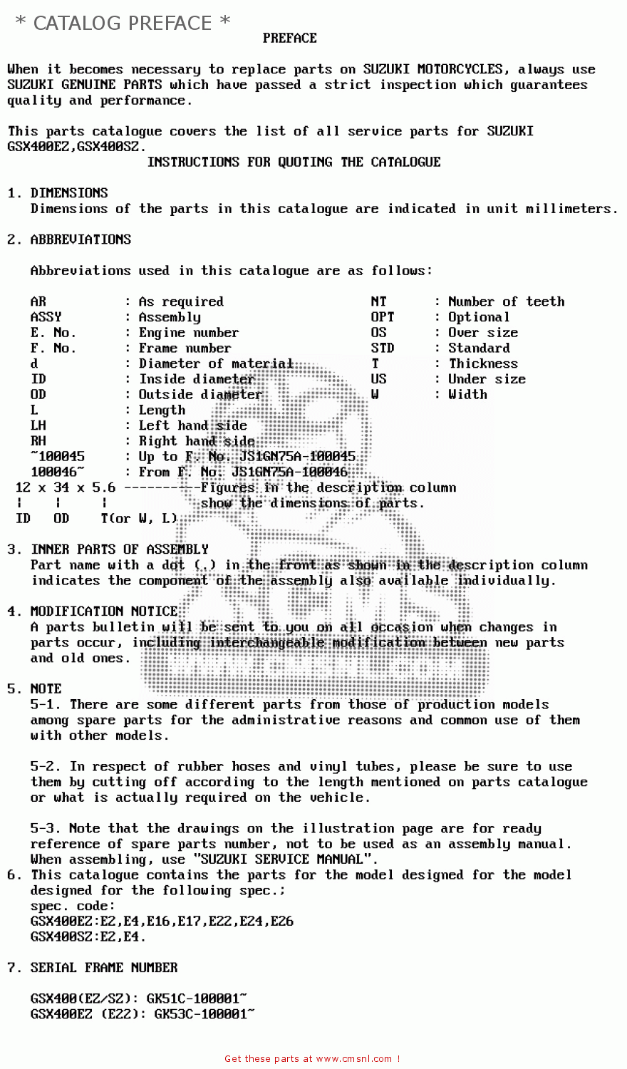 * CATALOG PREFACE * GSX400E 1982 (Z) (E02 E04 E16 E17 E22 E24 E26)