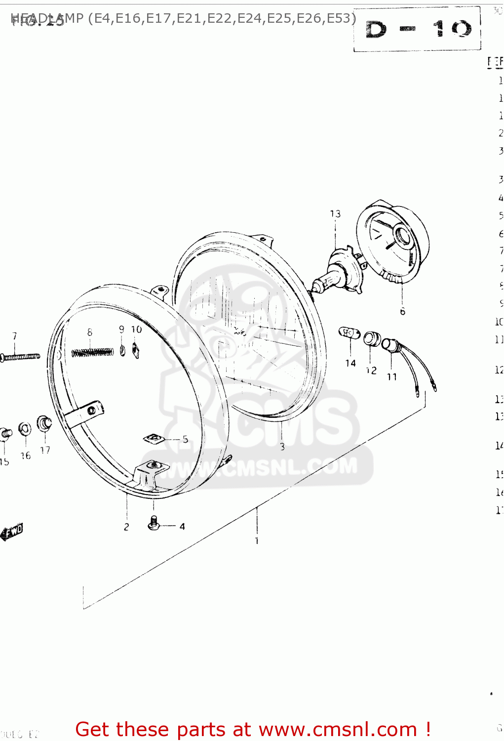 HEADLAMP (E4,E16,E17,E21,E22,E24,E25,E26,E53) GSX400E 1985 (F) GENERAL EXPORT (E01)