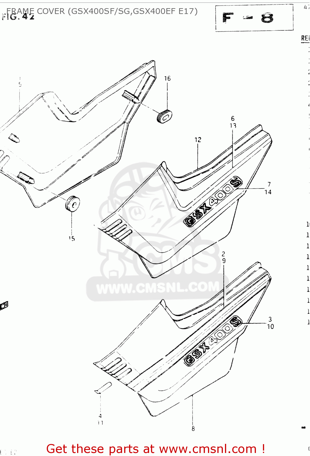 FRAME COVER (GSX400SF/SG,GSX400EF E17) GSX400E 1985 (F) GENERAL EXPORT (E01)