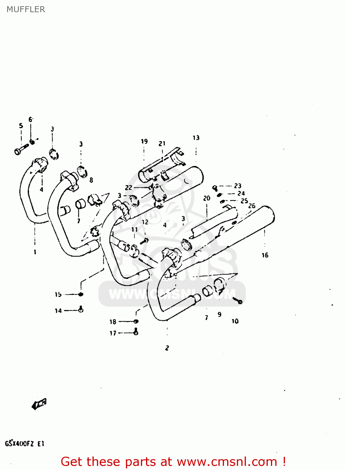 MUFFLER GSX400F 1981 (X) (E01 E02 04 06 15 16 18 21 22 24 25 26 34 39 48