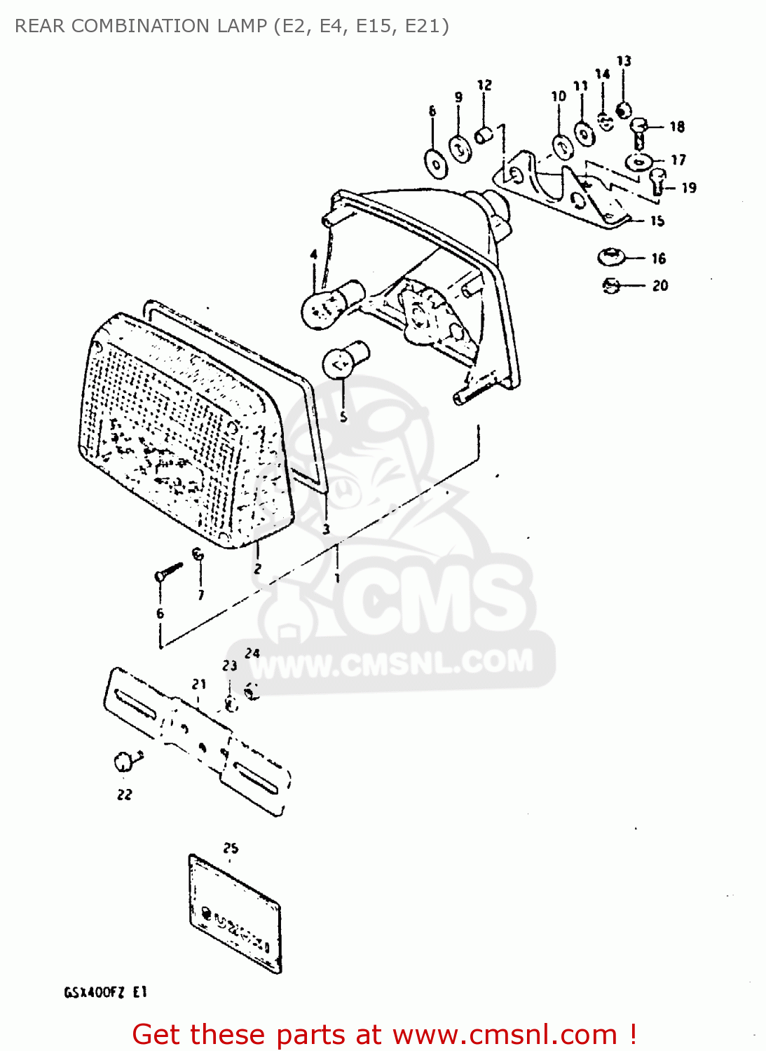 REAR COMBINATION LAMP (E2, E4, E15, E21) GSX400F 1981 (X) (E01 E02 04 06 15 16 18 21 22 24 25 26 34 39 48