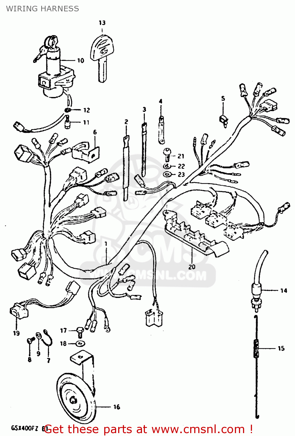 WIRING HARNESS GSX400F 1981 (X) (E01 E02 04 06 15 16 18 21 22 24 25 26 34 39 48