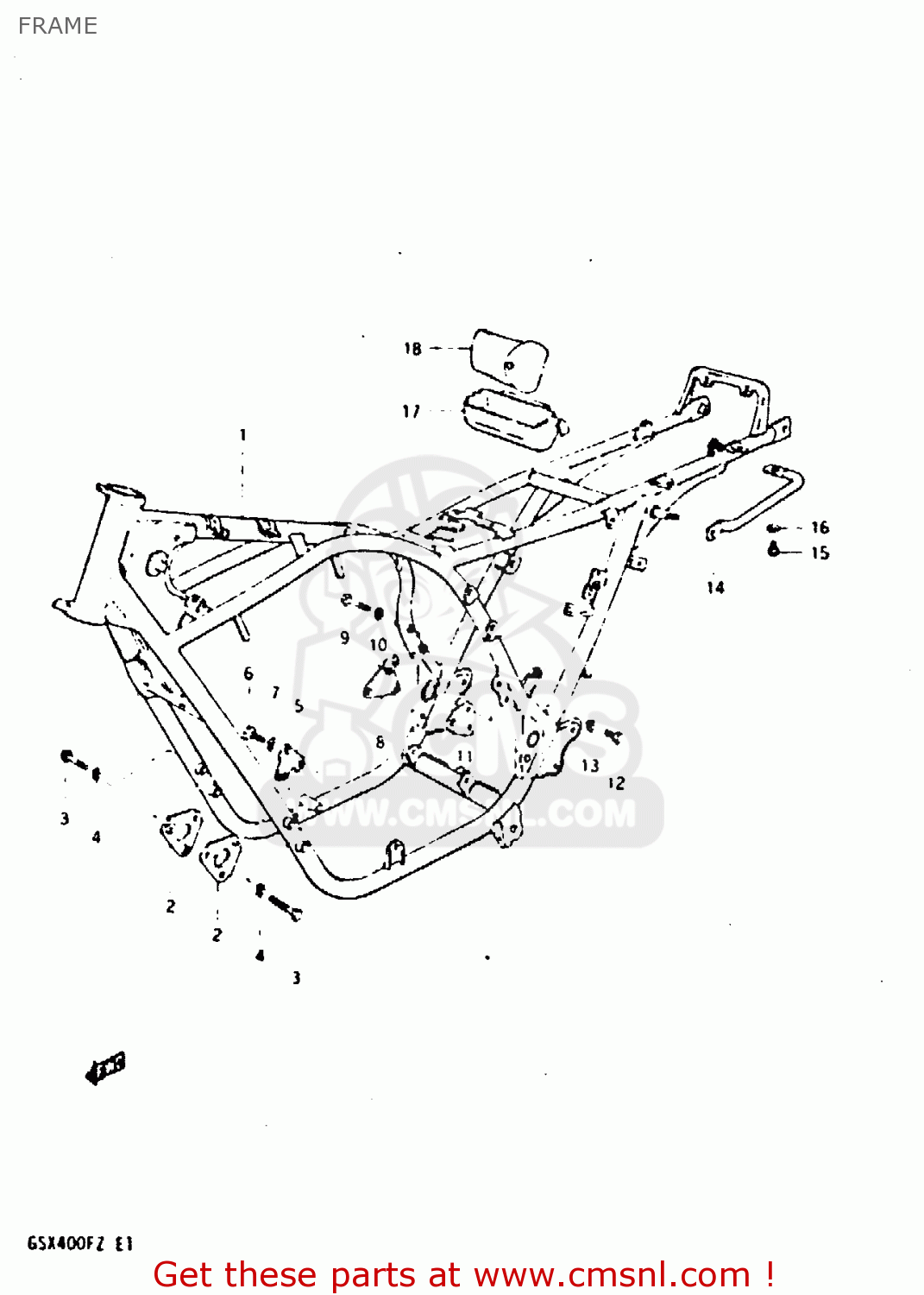 FRAME GSX400F 1981 (X) (E01 E02 04 06 15 16 18 21 22 24 25 26 34 39 48