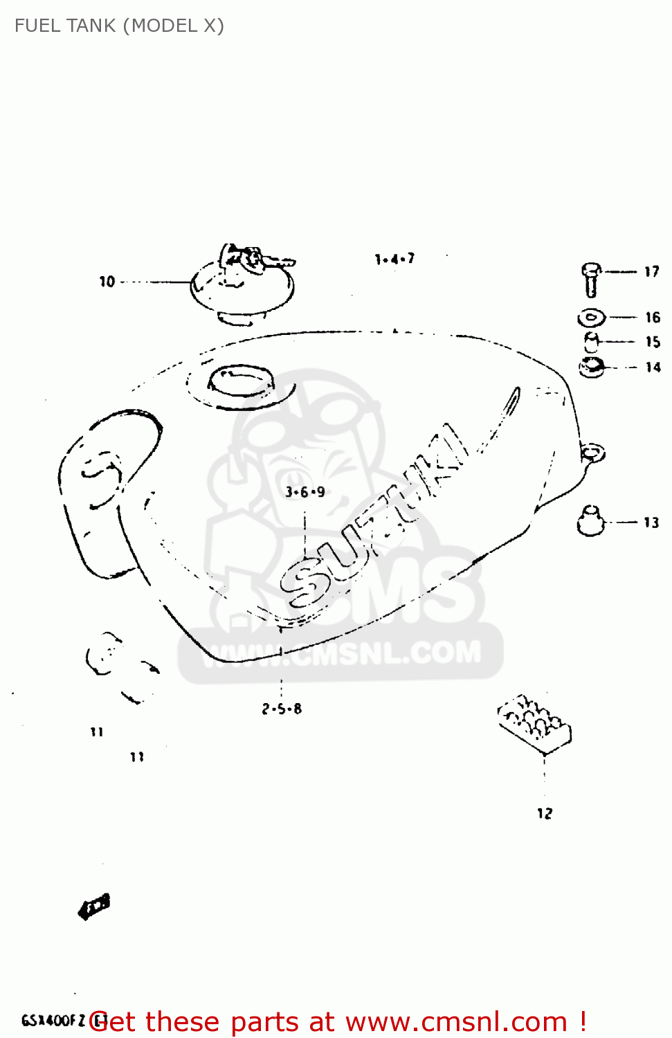 FUEL TANK (MODEL X) GSX400F 1981 (X) (E01 E02 04 06 15 16 18 21 22 24 25 26 34 39 48