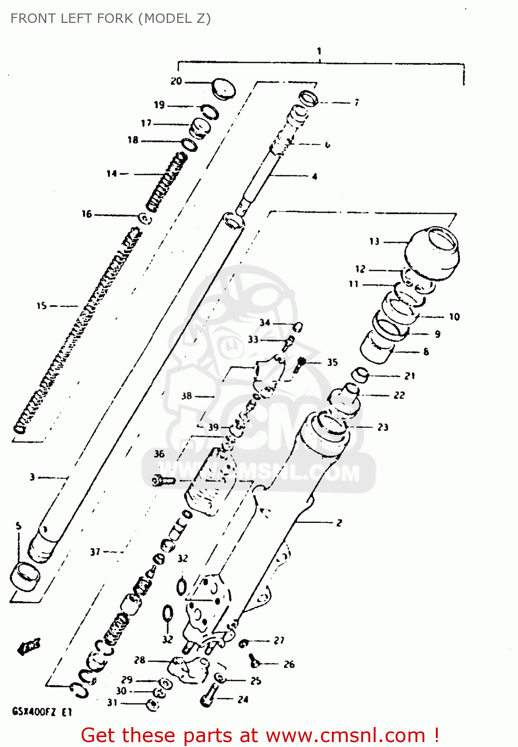 FRONT LEFT FORK (MODEL Z) GSX400F 1981 (X) (E01 E02 04 06 15 16 18 21 22 24 25 26 34 39 48