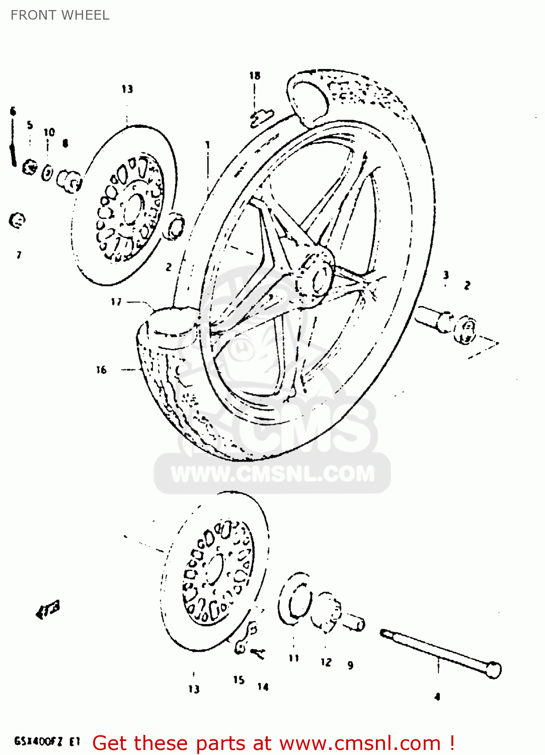 FRONT WHEEL GSX400F 1981 (X) (E01 E02 04 06 15 16 18 21 22 24 25 26 34 39 48