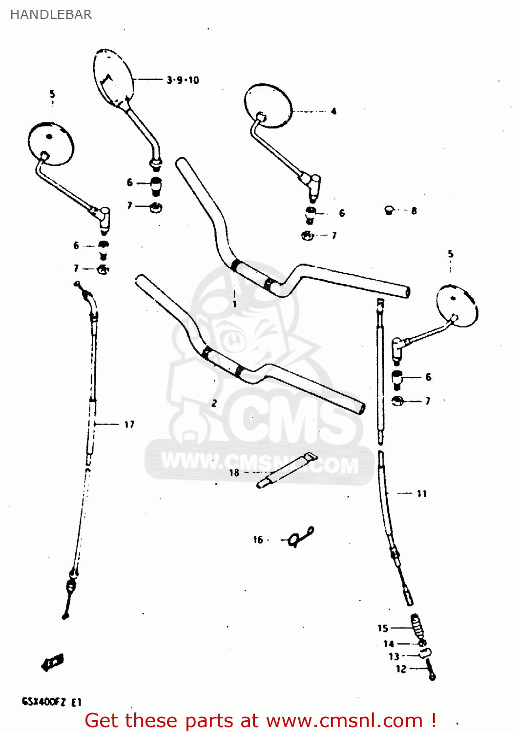 HANDLEBAR GSX400F 1981 (X) (E01 E02 04 06 15 16 18 21 22 24 25 26 34 39 48