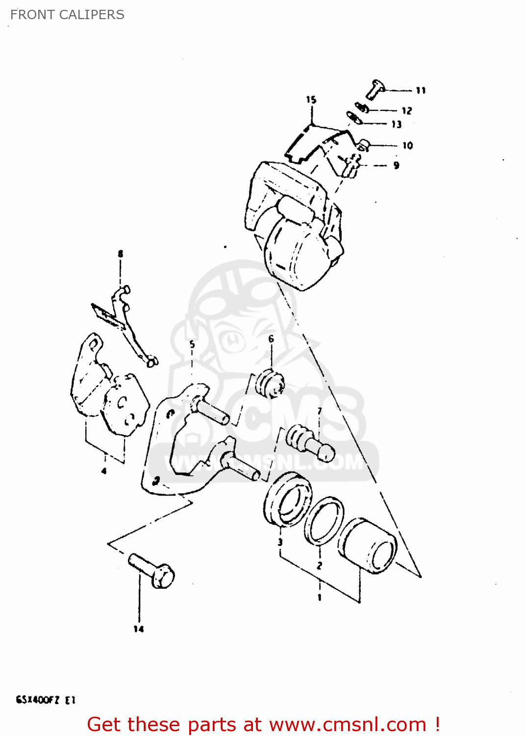 FRONT CALIPERS GSX400F 1981 (X) (E01 E02 04 06 15 16 18 21 22 24 25 26 34 39 48