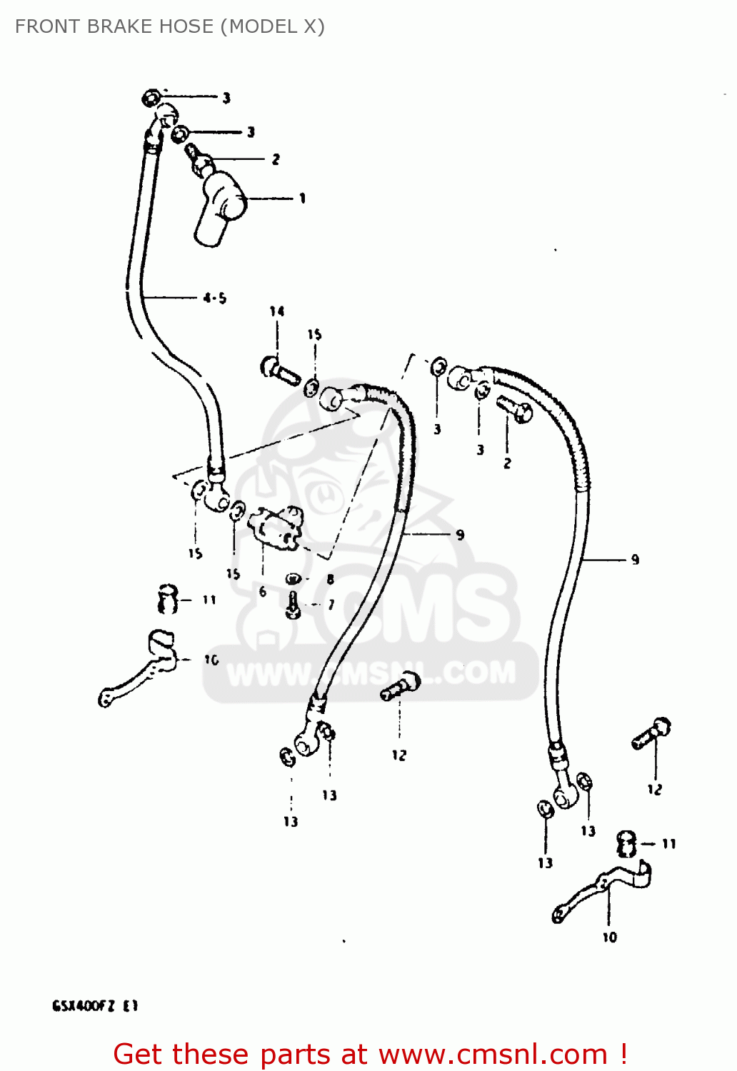 FRONT BRAKE HOSE (MODEL X) GSX400F 1981 (X) (E01 E02 04 06 15 16 18 21 22 24 25 26 34 39 48