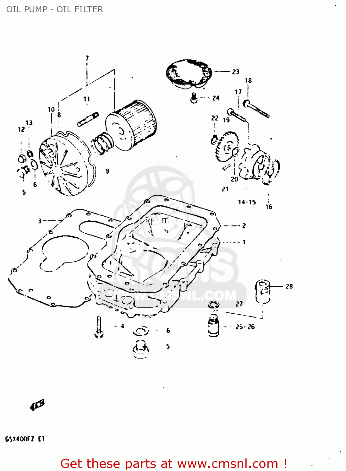 OIL PUMP - OIL FILTER GSX400F 1981 (X) (E01 E02 04 06 15 16 18 21 22 24 25 26 34 39 48