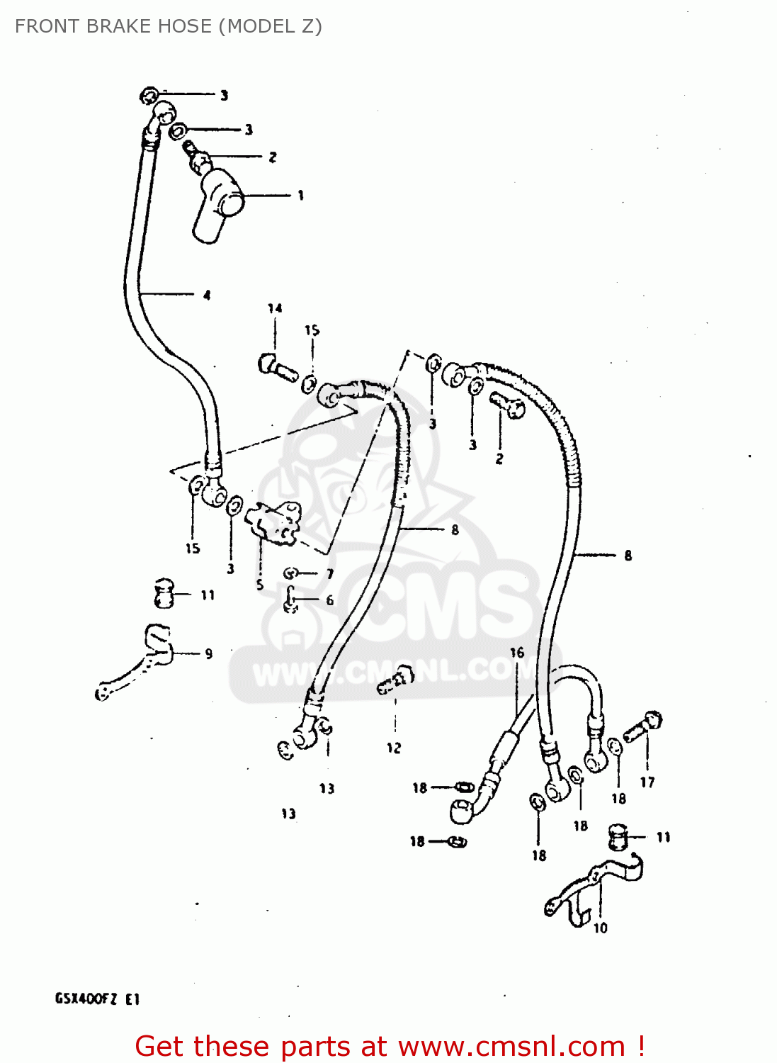 FRONT BRAKE HOSE (MODEL Z) GSX400F 1981 (X) (E01 E02 04 06 15 16 18 21 22 24 25 26 34 39 48