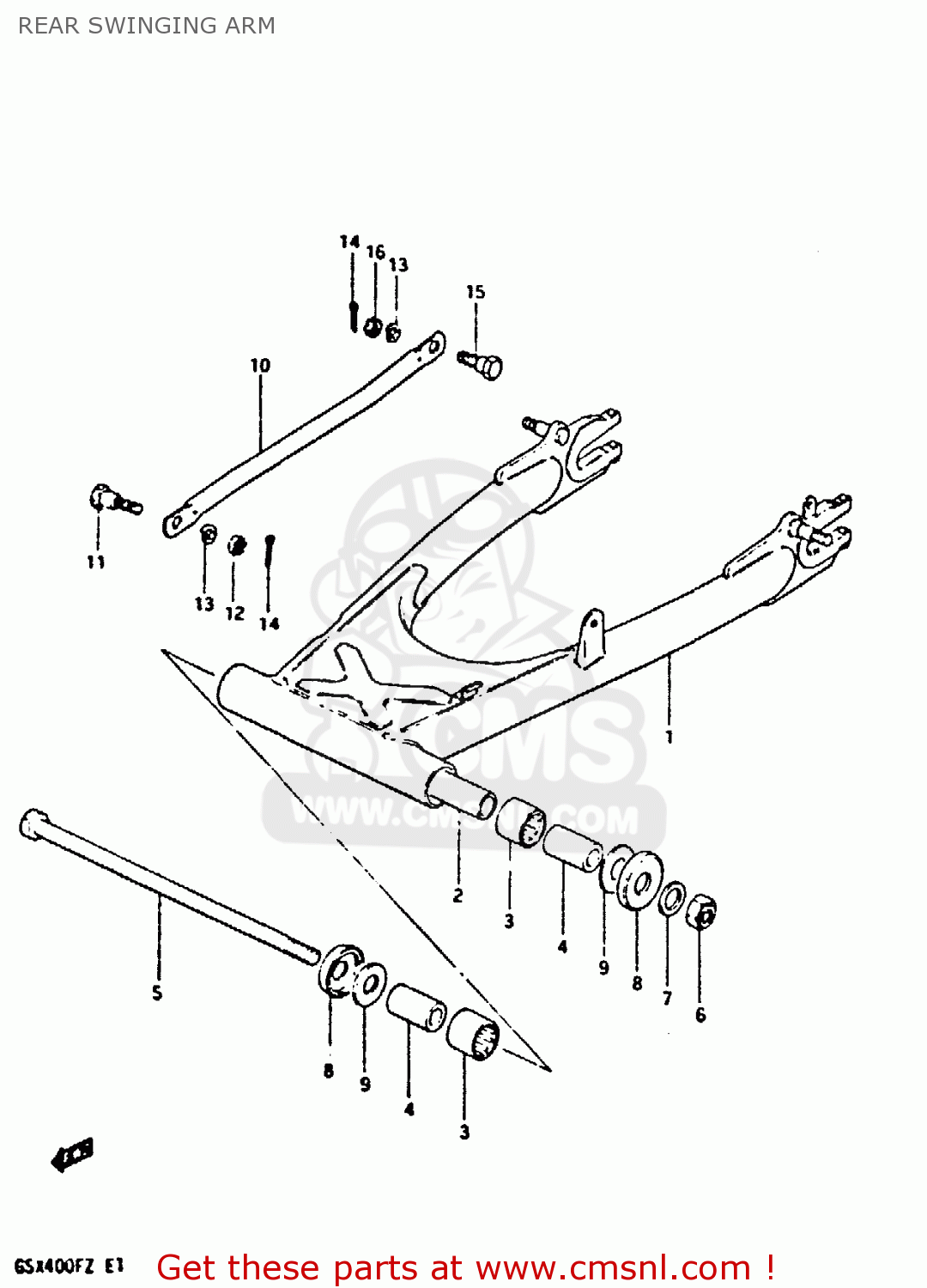 REAR SWINGING ARM GSX400F 1981 (X) (E01 E02 04 06 15 16 18 21 22 24 25 26 34 39 48