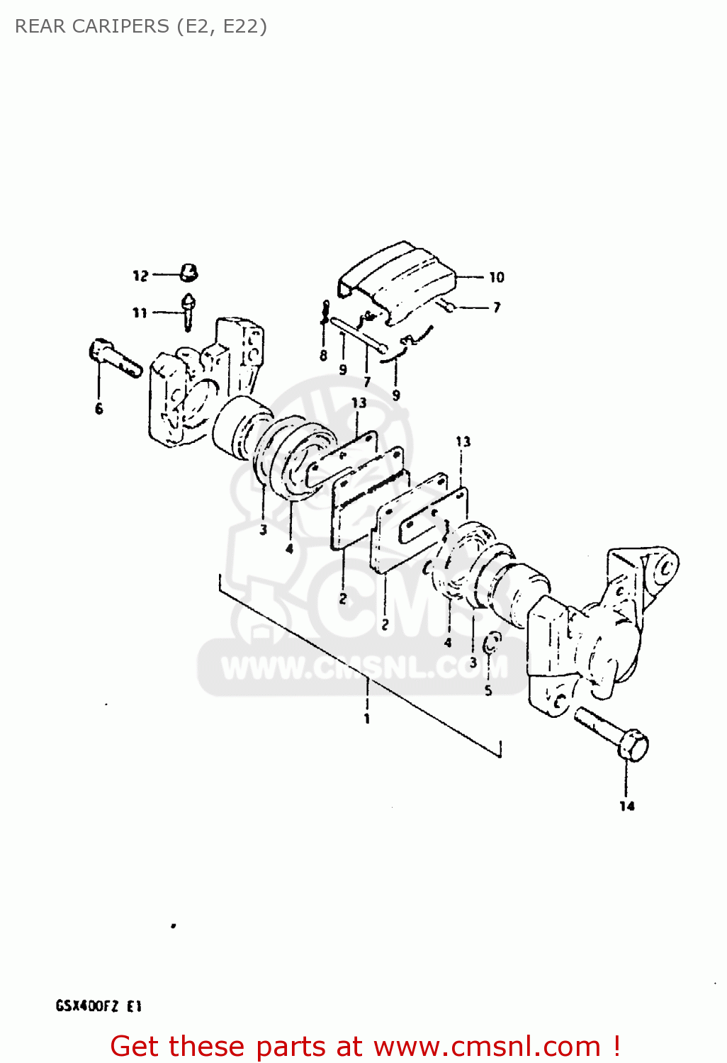 REAR CARIPERS (E2, E22) GSX400F 1981 (X) (E01 E02 04 06 15 16 18 21 22 24 25 26 34 39 48