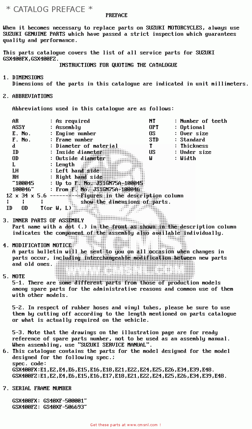 * CATALOG PREFACE * GSX400F 1981 (X) (E01 E02 04 06 15 16 18 21 22 24 25 26 34 39 48