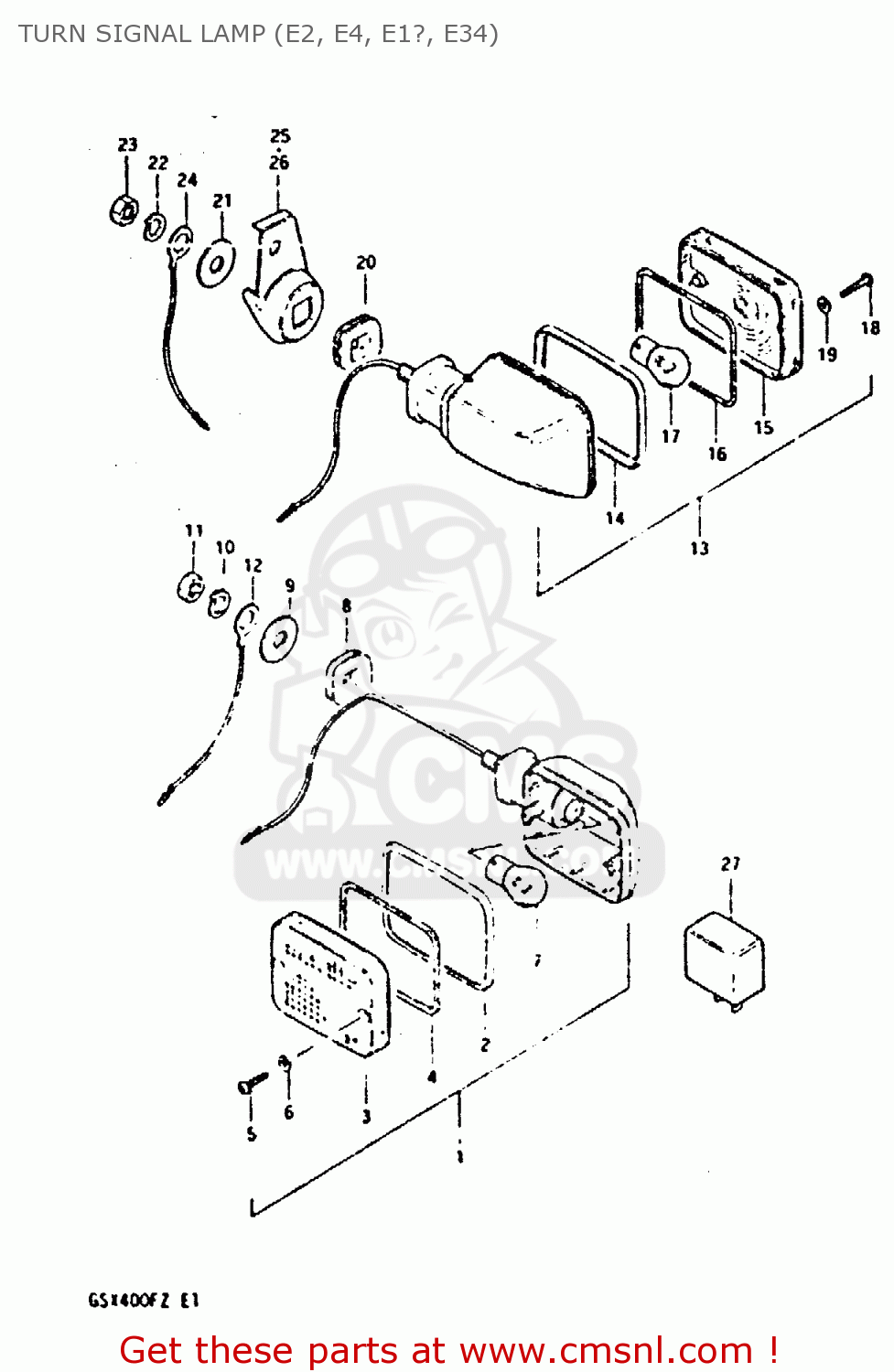 TURN SIGNAL LAMP (E2, E4, E1?, E34) GSX400F 1982 (Z) 01 02 04 06 15 16 17 18 21 22 24 25 26 34 39 48