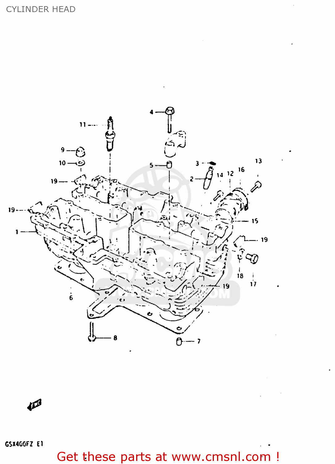 CYLINDER HEAD GSX400F 1982 (Z) 01 02 04 06 15 16 17 18 21 22 24 25 26 34 39 48