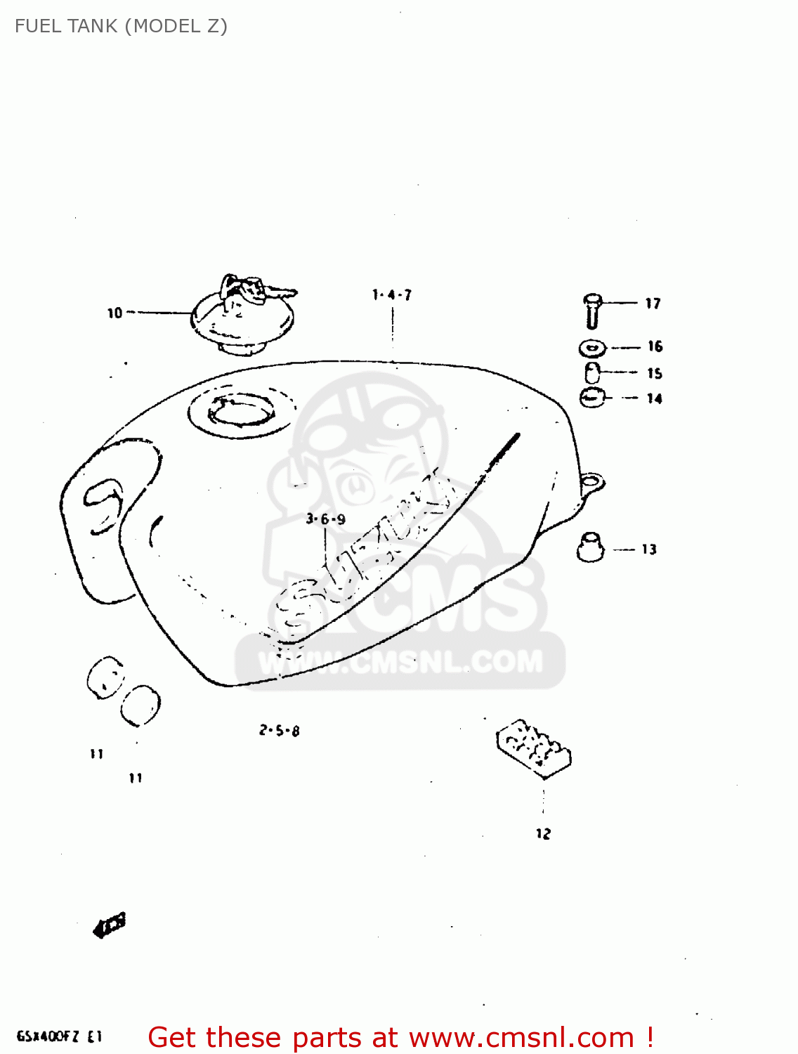FUEL TANK (MODEL Z) GSX400F 1982 (Z) 01 02 04 06 15 16 17 18 21 22 24 25 26 34 39 48