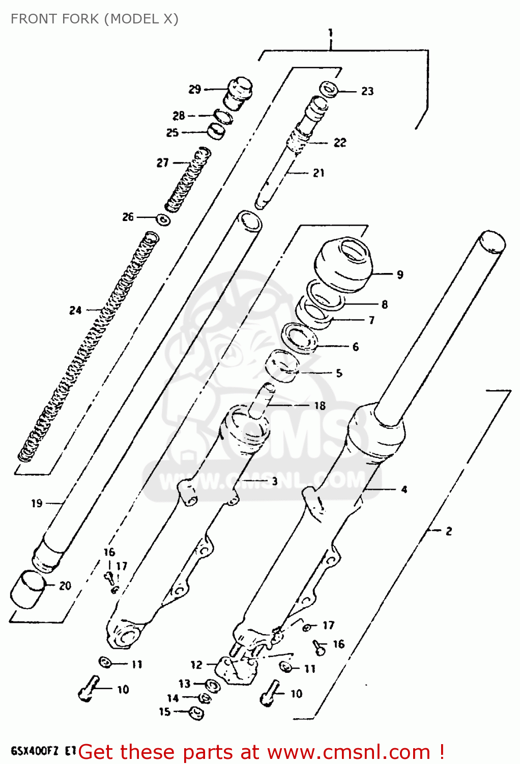FRONT FORK (MODEL X) GSX400F 1982 (Z) 01 02 04 06 15 16 17 18 21 22 24 25 26 34 39 48