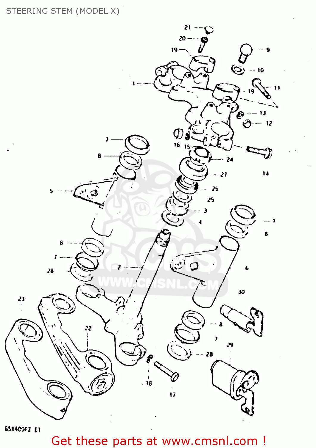STEERING STEM (MODEL X) GSX400F 1982 (Z) 01 02 04 06 15 16 17 18 21 22 24 25 26 34 39 48