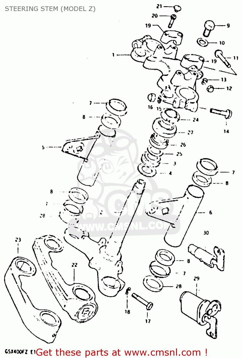 STEERING STEM (MODEL Z) GSX400F 1982 (Z) 01 02 04 06 15 16 17 18 21 22 24 25 26 34 39 48