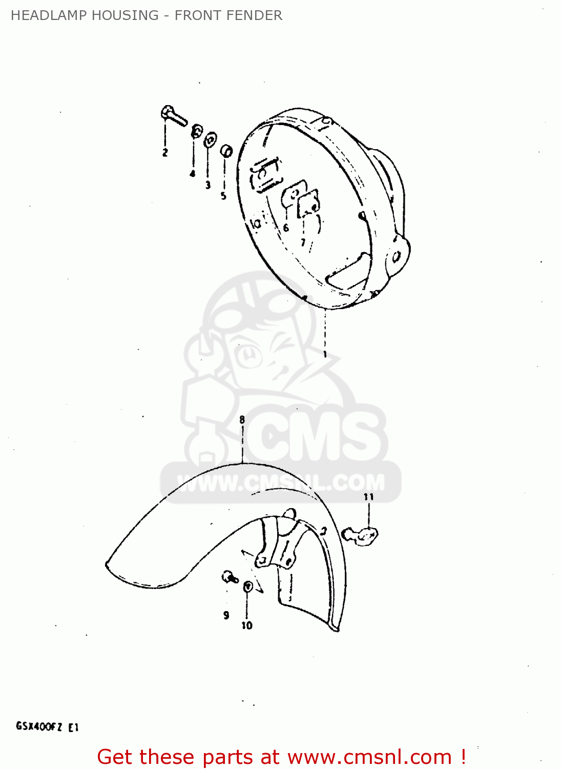 HEADLAMP HOUSING - FRONT FENDER GSX400F 1982 (Z) 01 02 04 06 15 16 17 18 21 22 24 25 26 34 39 48