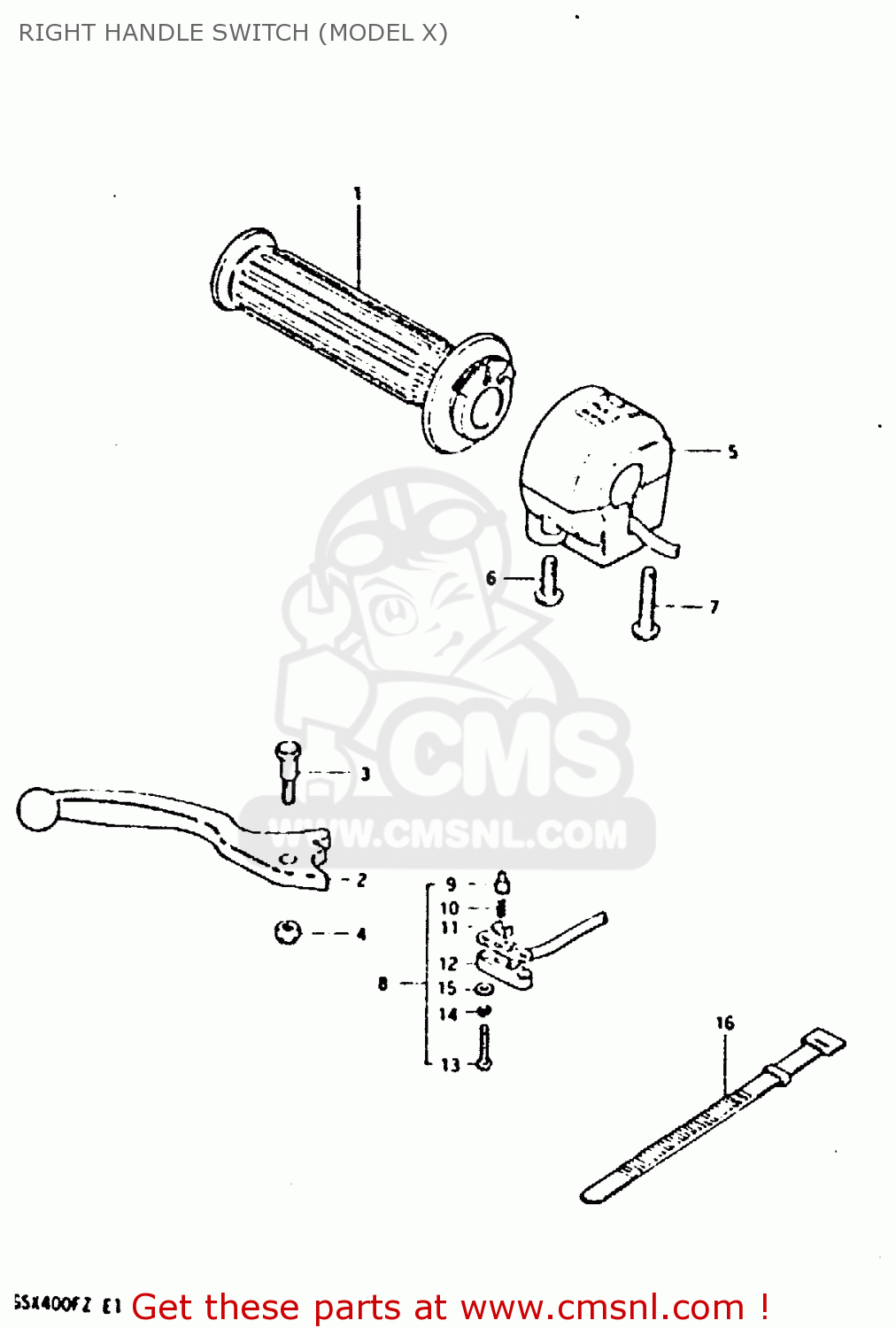 RIGHT HANDLE SWITCH (MODEL X) GSX400F 1982 (Z) 01 02 04 06 15 16 17 18 21 22 24 25 26 34 39 48