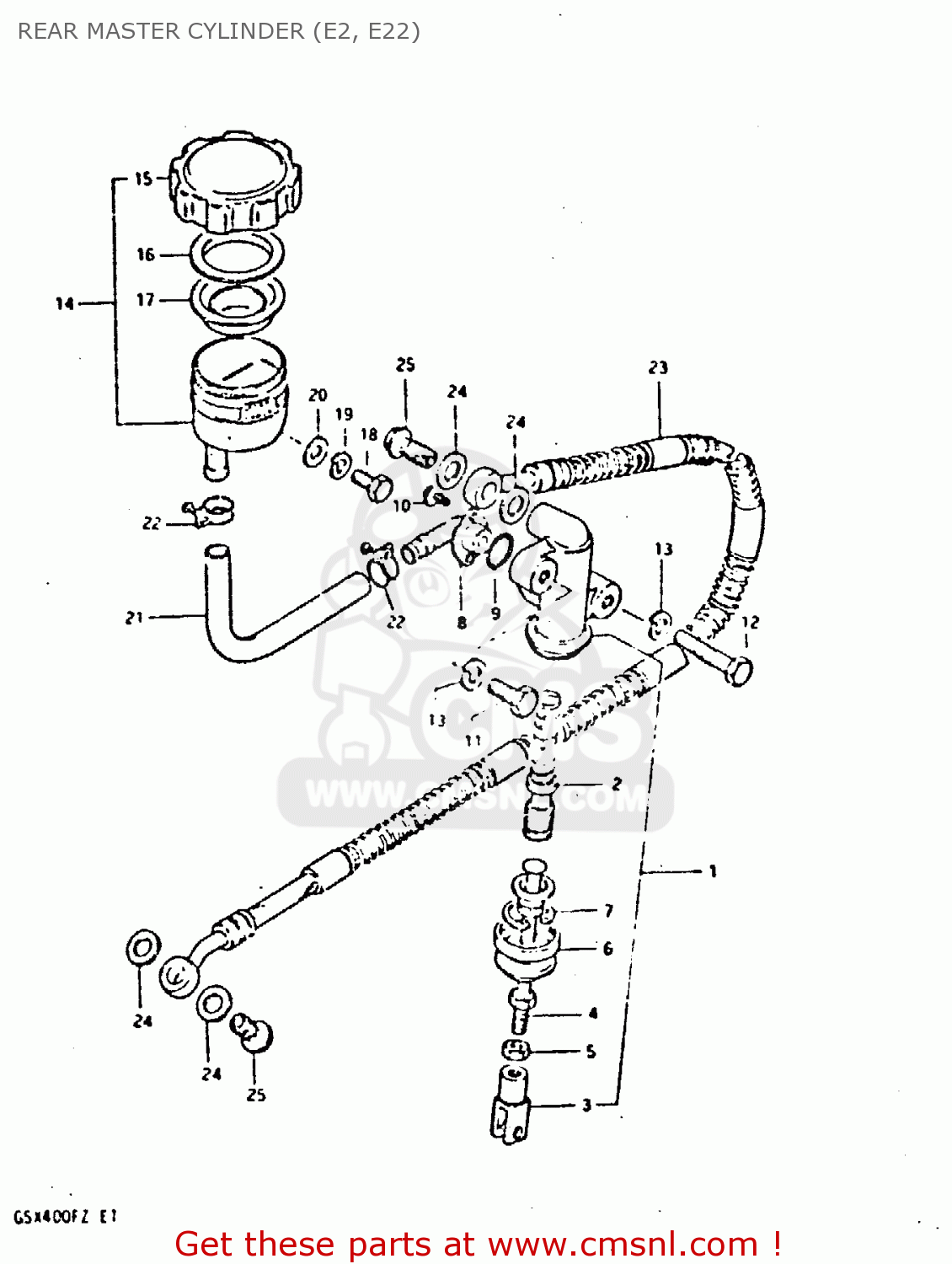 REAR MASTER CYLINDER (E2, E22) GSX400F 1982 (Z) 01 02 04 06 15 16 17 18 21 22 24 25 26 34 39 48