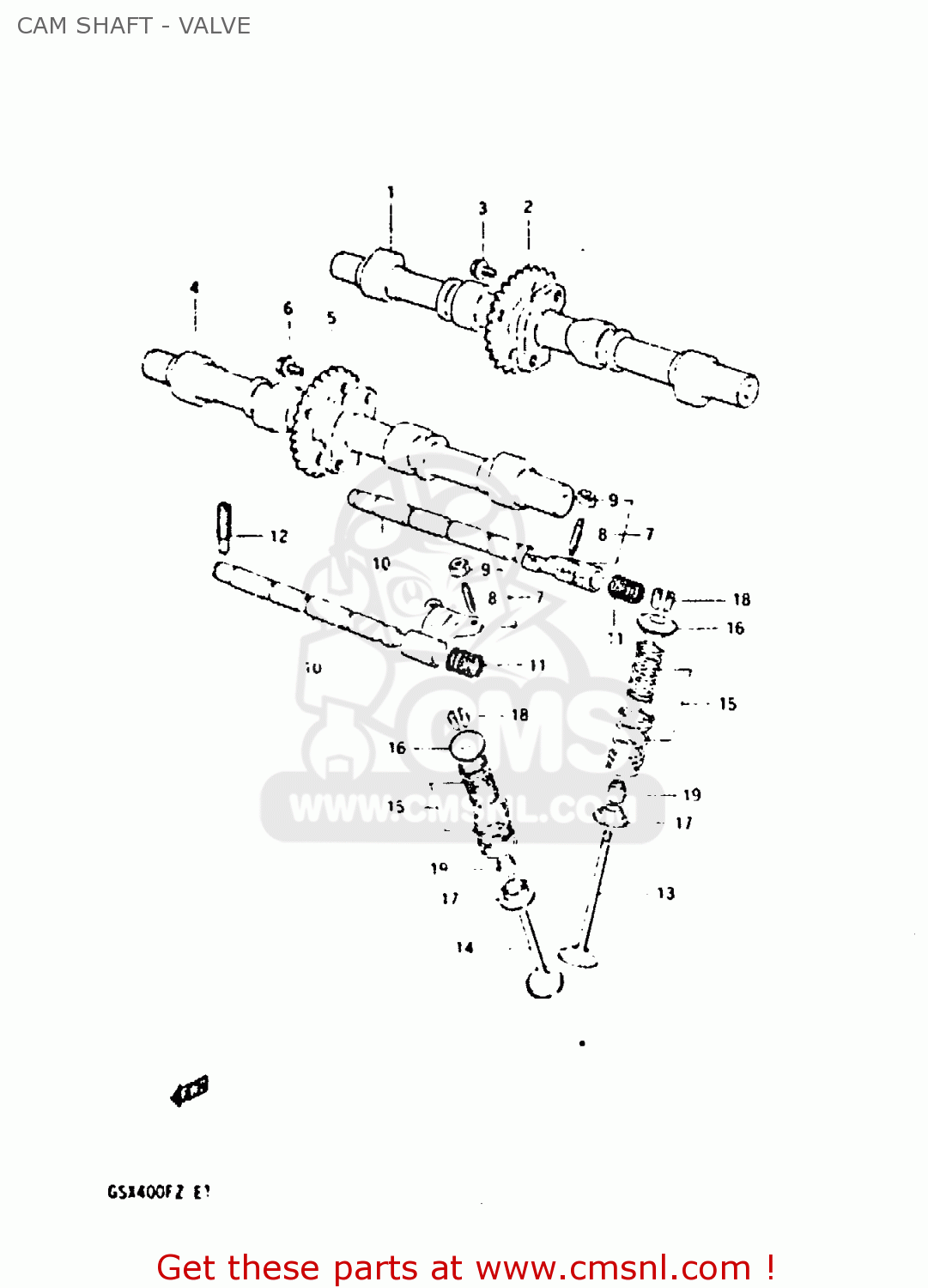 CAM SHAFT - VALVE GSX400F 1982 (Z) 01 02 04 06 15 16 17 18 21 22 24 25 26 34 39 48