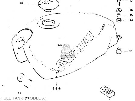 FUEL TANK (MODEL X) - GSX400F 1982 (Z) 01 02 04 06 15 16 17 18 21 22 24 25 26 34 39 48