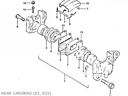 REAR CARIPERS (E2, E22) - GSX400F 1982 (Z) 01 02 04 06 15 16 17 18 21 22 24 25 26 34 39 48