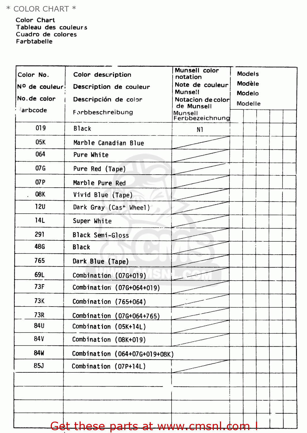 * COLOR CHART * GSX400F 1983 (D) (E01 E02 E04 E06 E16 E17 E21 E24 E25 E26 34 48)