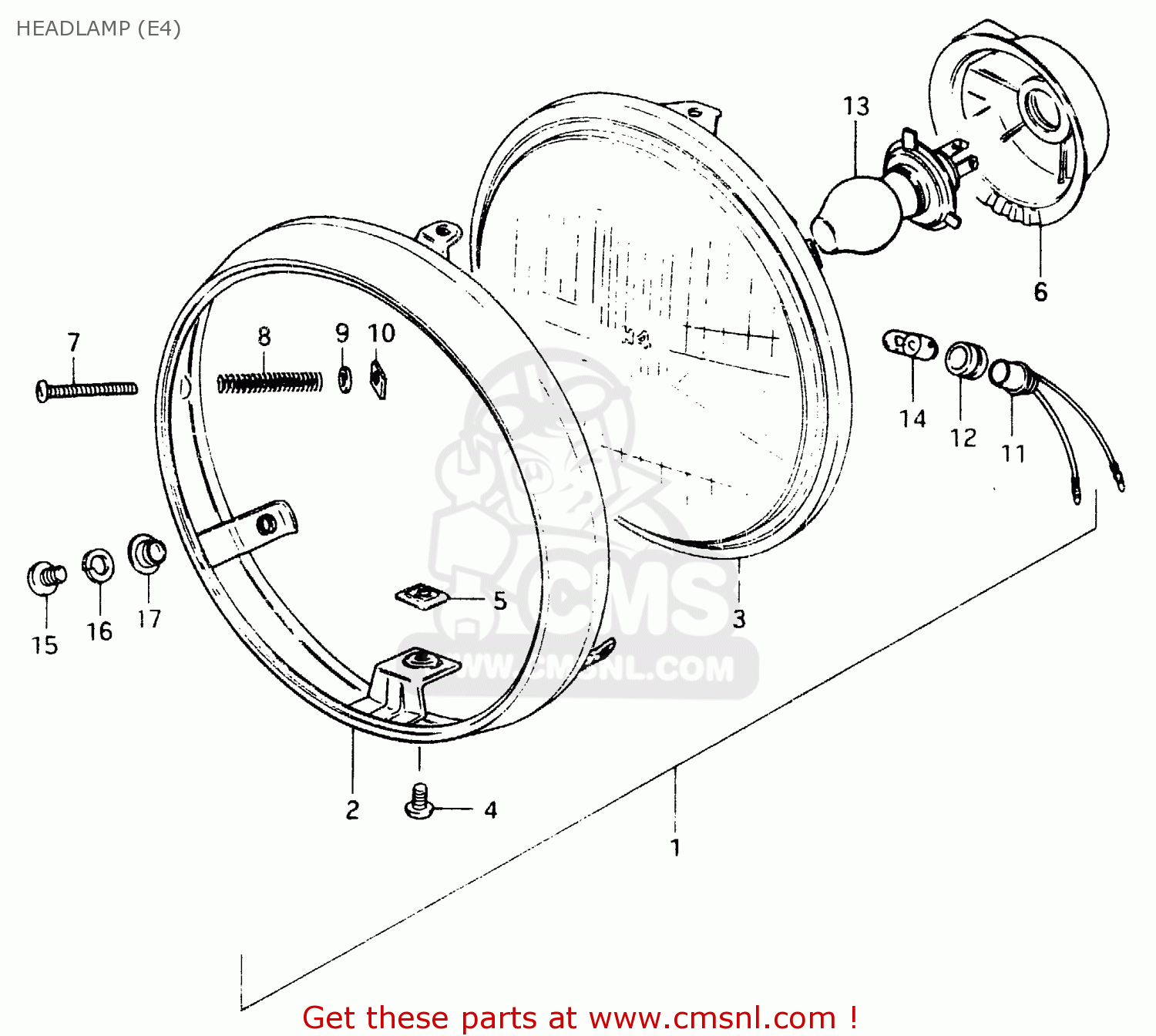 HEADLAMP (E4) GSX400F 1983 (D) (E01 E02 E04 E06 E16 E17 E21 E24 E25 E26 34 48)