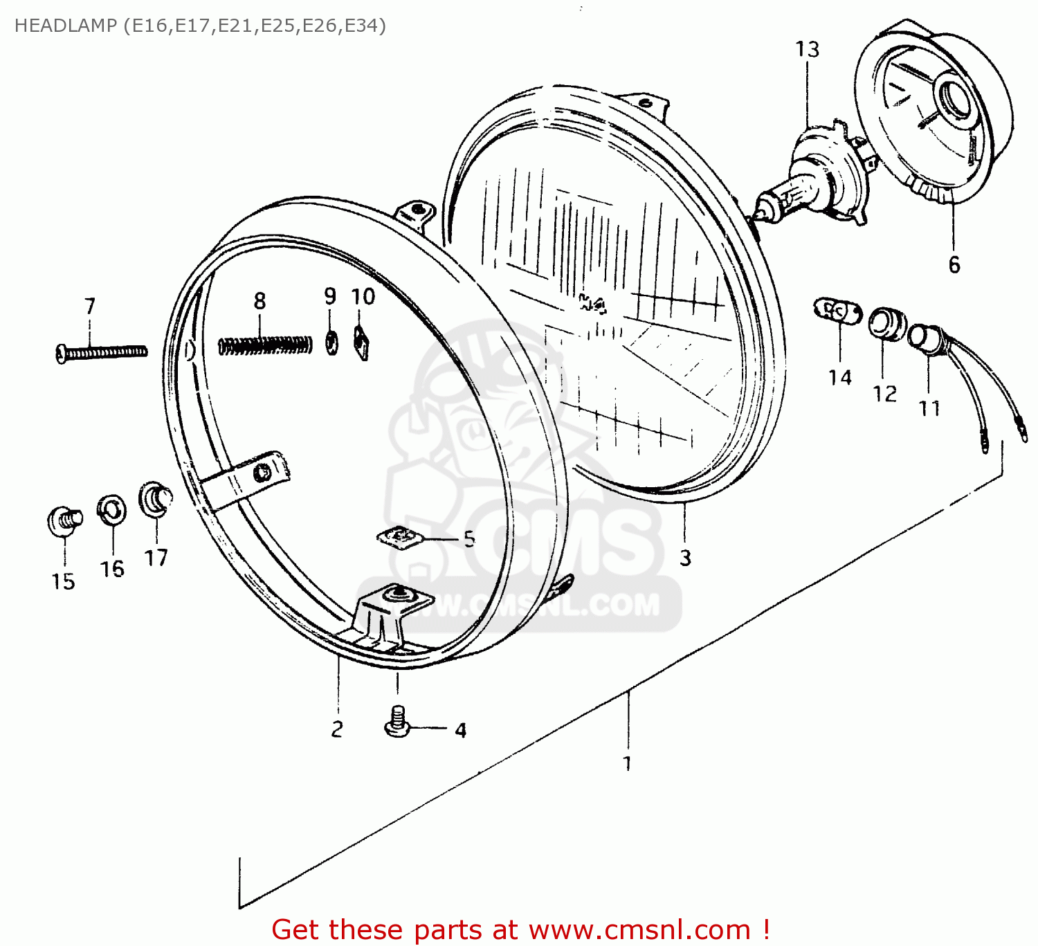 HEADLAMP (E16,E17,E21,E25,E26,E34) GSX400F 1983 (D) (E01 E02 E04 E06 E16 E17 E21 E24 E25 E26 34 48)