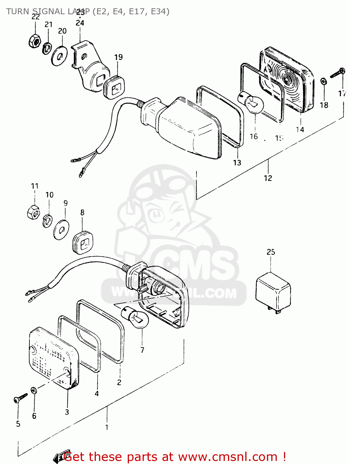 TURN SIGNAL LAMP (E2, E4, E17, E34) GSX400F 1983 (D) (E01 E02 E04 E06 E16 E17 E21 E24 E25 E26 34 48)