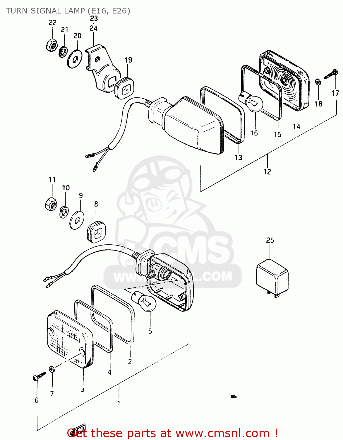 TURN SIGNAL LAMP (E16, E26) GSX400F 1983 (D) (E01 E02 E04 E06 E16 E17 E21 E24 E25 E26 34 48)