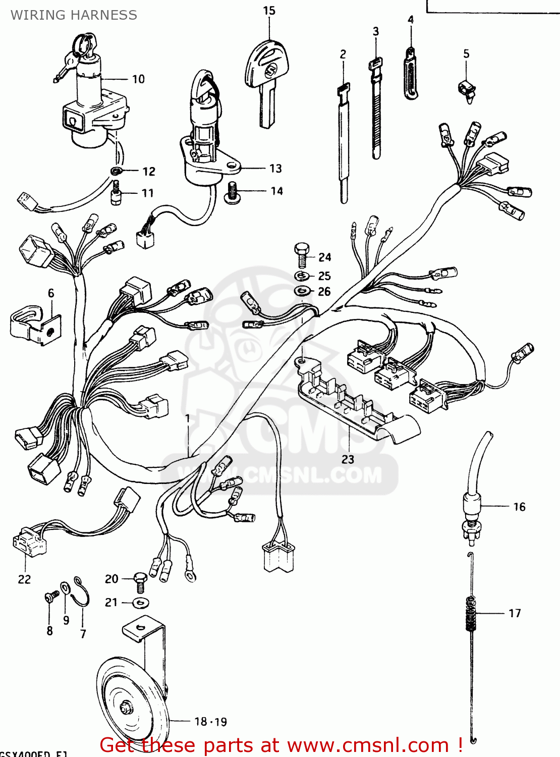 WIRING HARNESS GSX400F 1983 (D) (E01 E02 E04 E06 E16 E17 E21 E24 E25 E26 34 48)