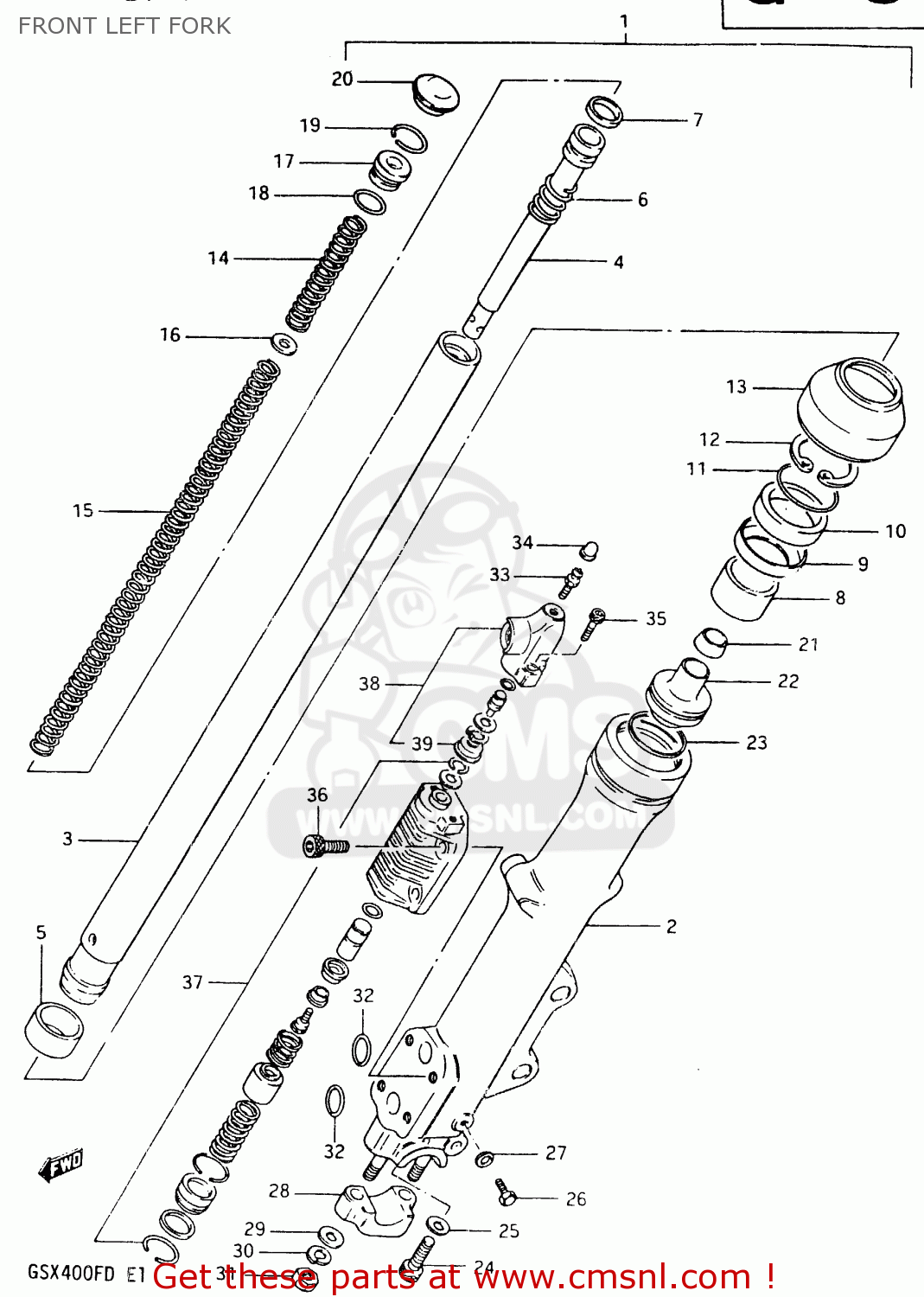 FRONT LEFT FORK GSX400F 1983 (D) (E01 E02 E04 E06 E16 E17 E21 E24 E25 E26 34 48)