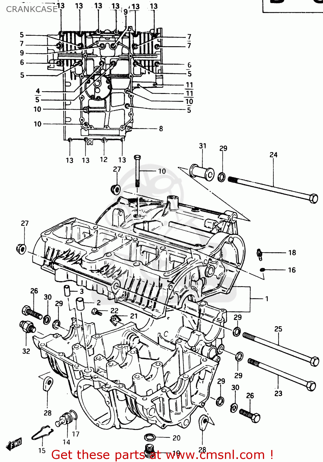 CRANKCASE GSX400F 1983 (D) (E01 E02 E04 E06 E16 E17 E21 E24 E25 E26 34 48)