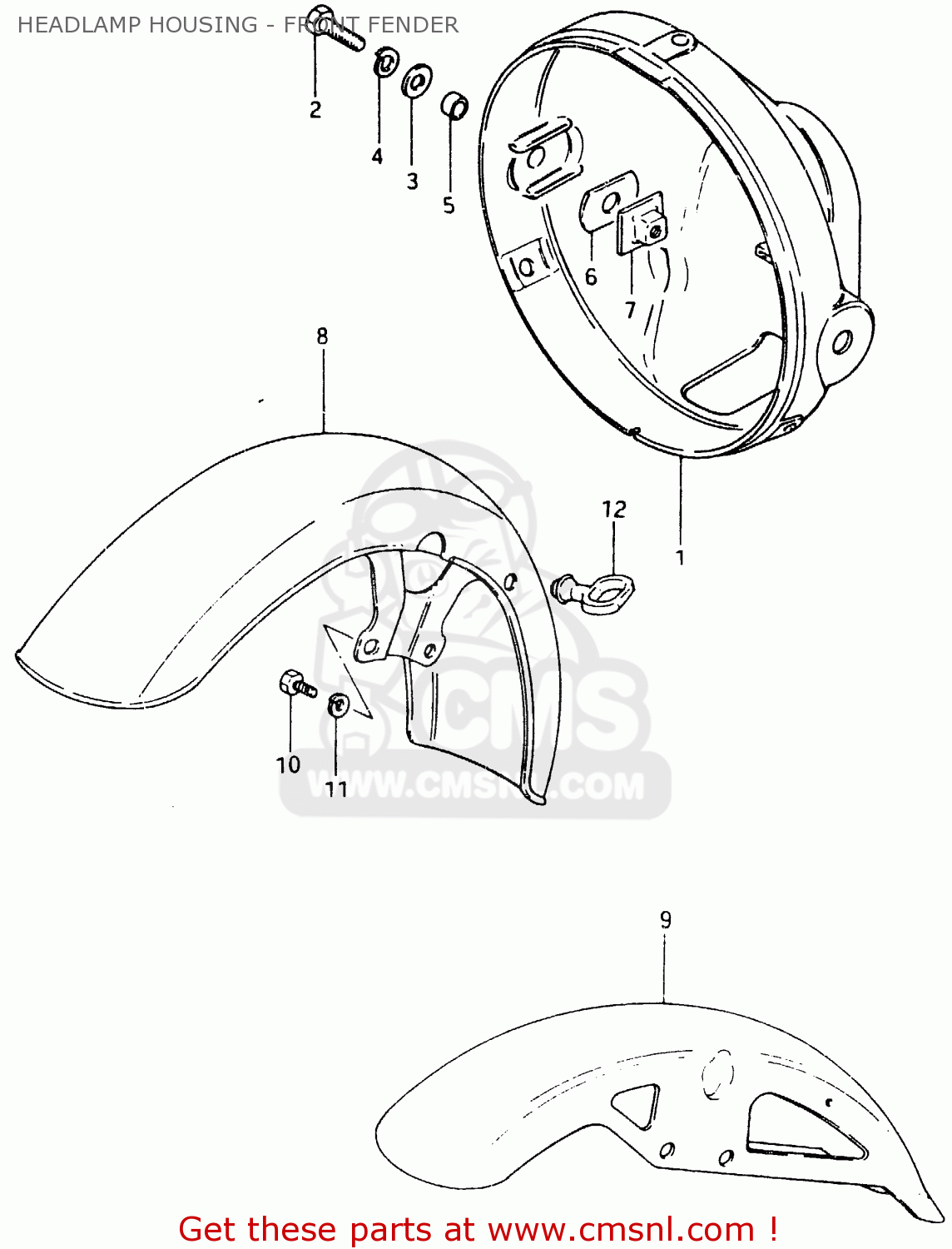 HEADLAMP HOUSING - FRONT FENDER GSX400F 1983 (D) (E01 E02 E04 E06 E16 E17 E21 E24 E25 E26 34 48)