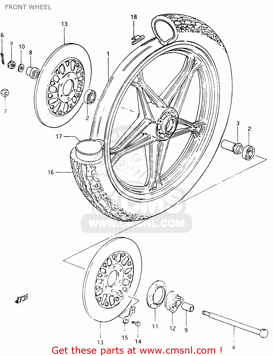 FRONT WHEEL GSX400F 1983 (D) (E01 E02 E04 E06 E16 E17 E21 E24 E25 E26 34 48)
