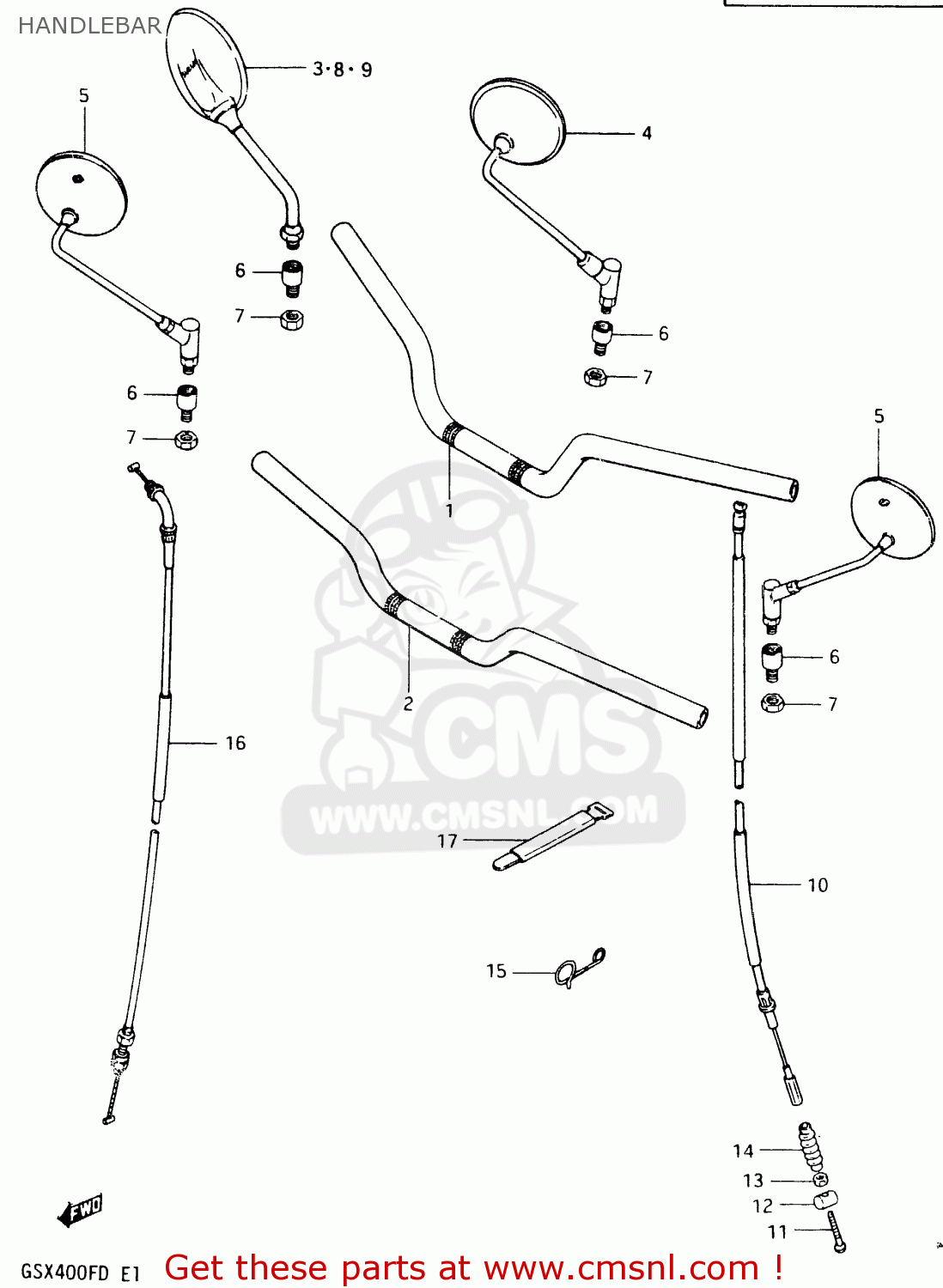 HANDLEBAR GSX400F 1983 (D) (E01 E02 E04 E06 E16 E17 E21 E24 E25 E26 34 48)